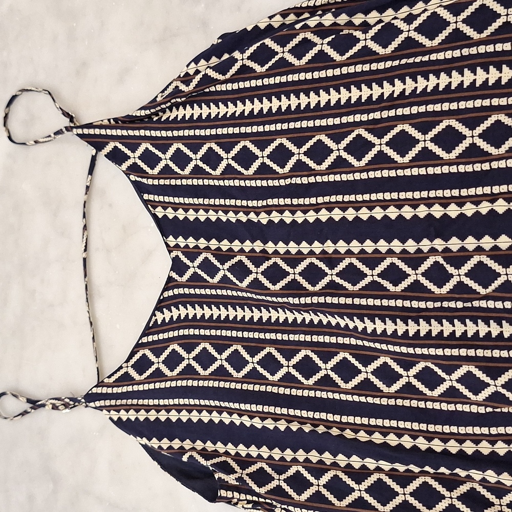 Tribal Geometric Navy White Patterned Maxi Dress Sophie & Kate Full Length Sz Lg